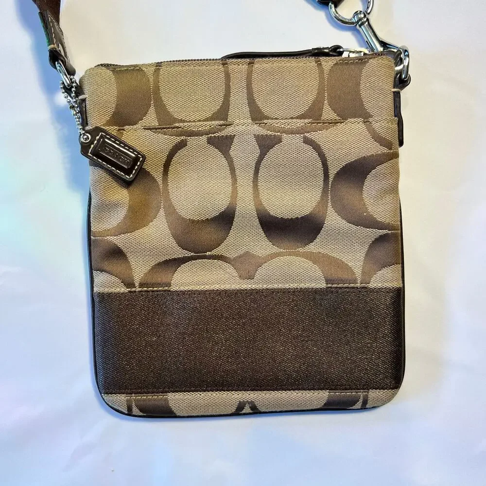 Vintage Coach Authentic Y2K Brown Tan Crossbody Purse Signature Canvas 7.5x8.5